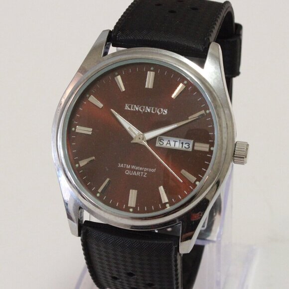 Men's Contemporary Sport watch Black Tropical Rubber Strap Day Date 40mm - Picture 1 of 12